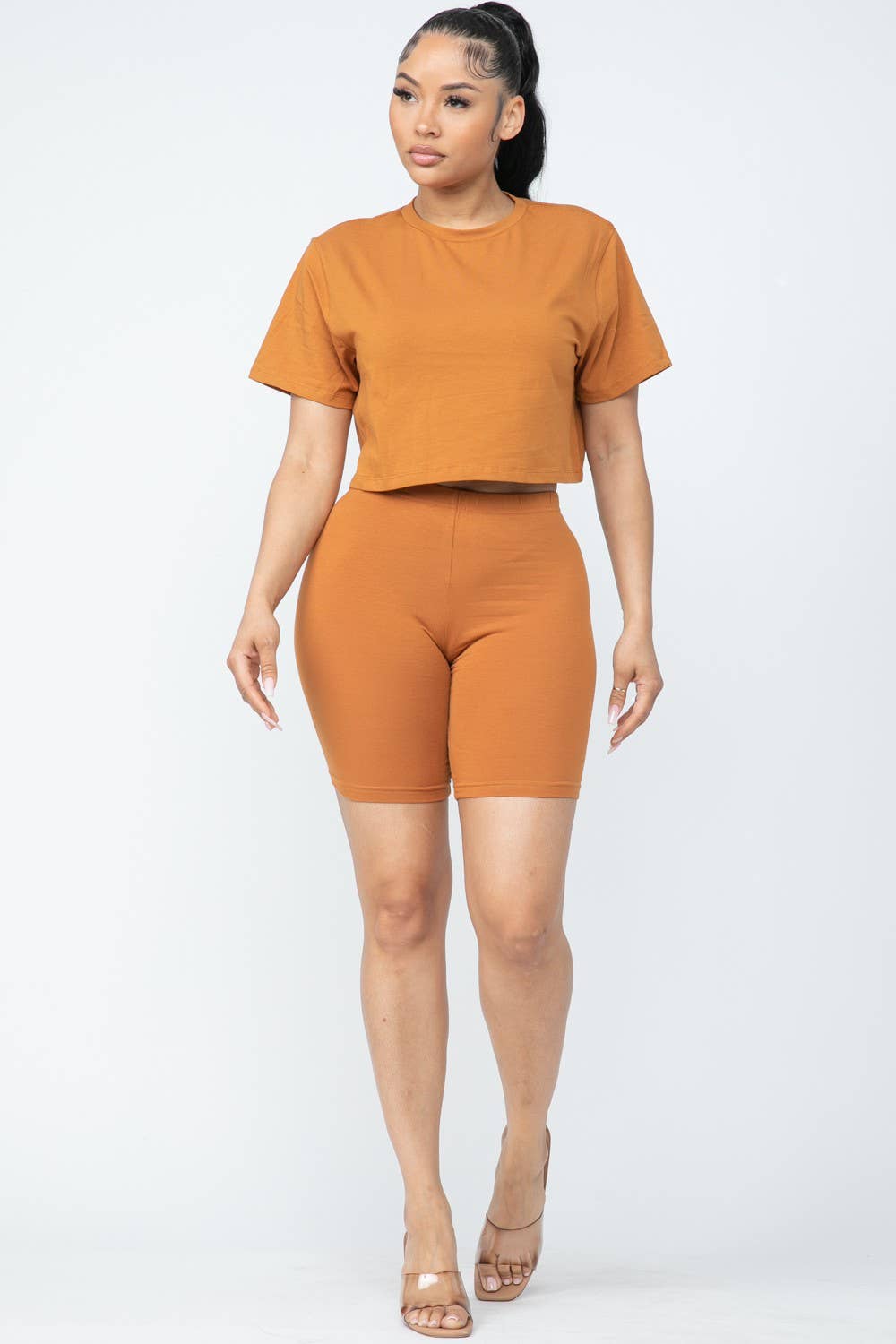 Boswell - Wholesale Top & Short Set (NOT Loungewear) - Women's - Biker Short Set With Short Sleeve Crop2