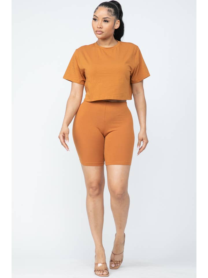 Boswell - Wholesale Top & Short Set (NOT Loungewear) - Women's - Biker Short Set With Short Sleeve Crop2