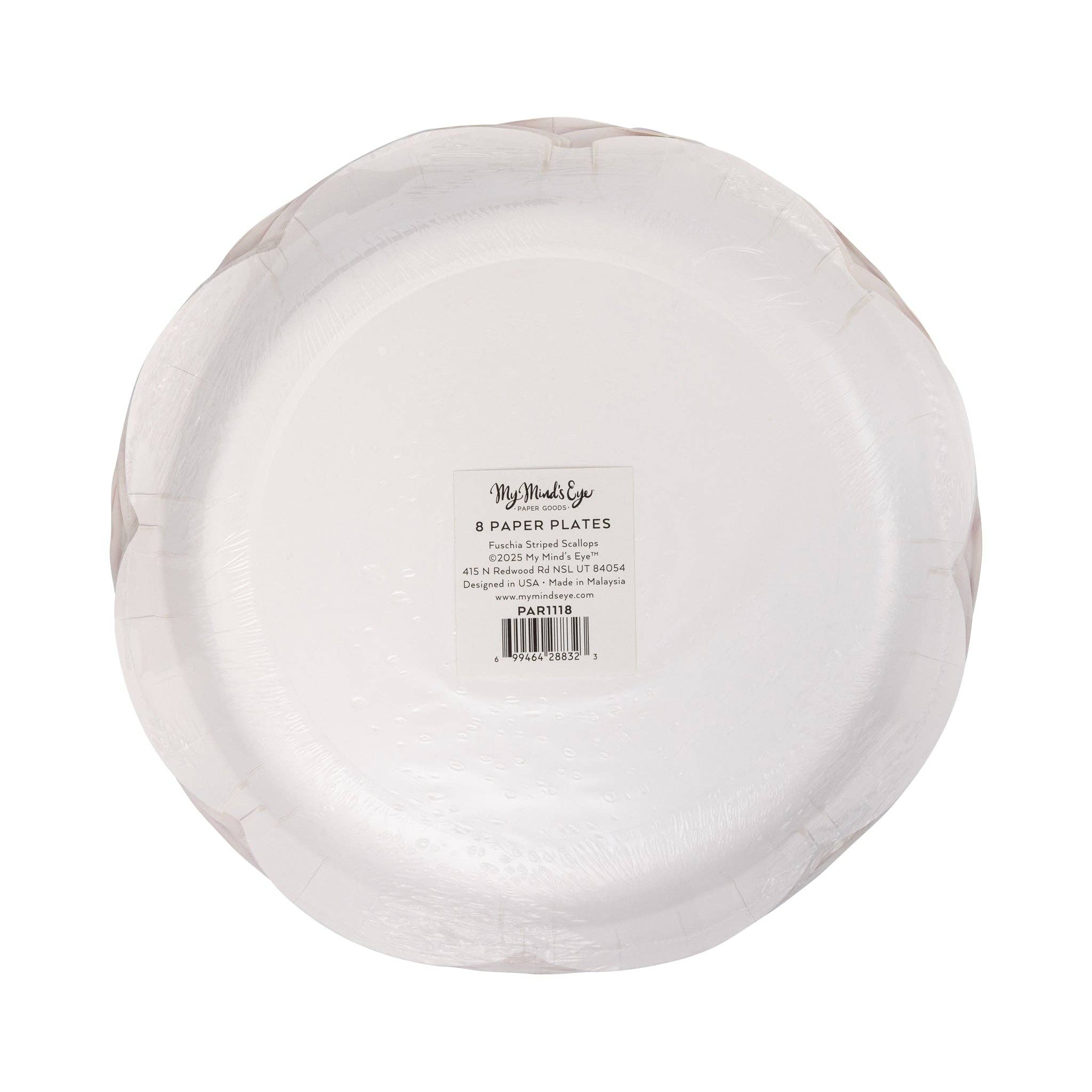 My Mind’s Eye – wholesale Disposable plate – PAR1118 - Fuchsia Striped Scallops 9" Plate2