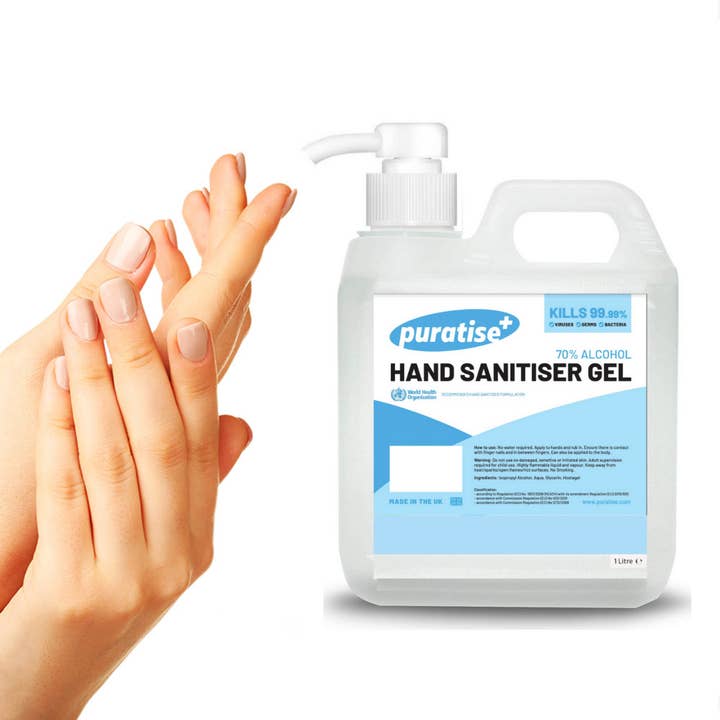 My Wholesale Warehouse - Wholesale Hand sanitiser - Puratise 1 Litre Hand Sanitiser Gel with Pump to fit 38mm Neck1