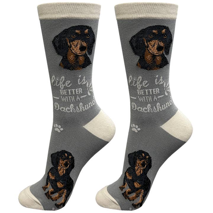 Black Dachshund Dog Socks - Fun Novelty Crew Socks -Unisex for wholesale by E&S Pets
