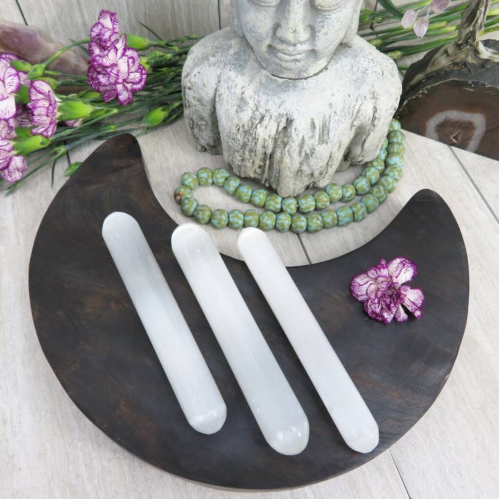 Rock Paradise - Wholesale Spiritual Stone/Crystal - Selenite Crystal Wand - Blunt Ends - Polished Selenite Massage Wand (RK5-46)