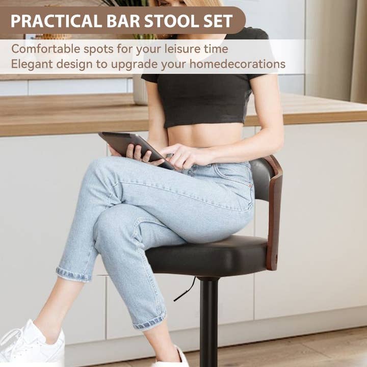 BlakOutlet - Wholesale Stool - Set of 2 Wooden Barstools PU Leather Upholstered Bar Chairs1