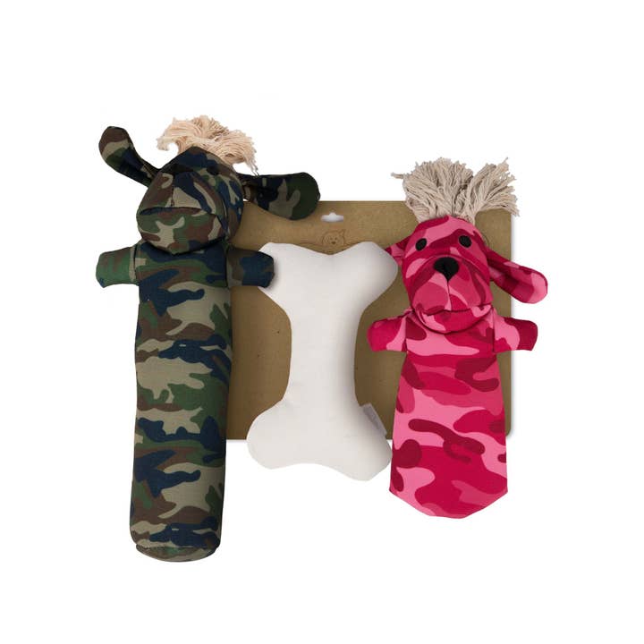 3pc Cotton Canvas Dog Toy Set – Sarg, T-Bone & Pinky for wholesale by Pata Pal Pet Toys