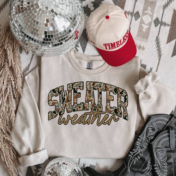 Sweater Weather | Camo | Hunt | Fall | Cozy | Sweatshirt for wholesale by The American Honey