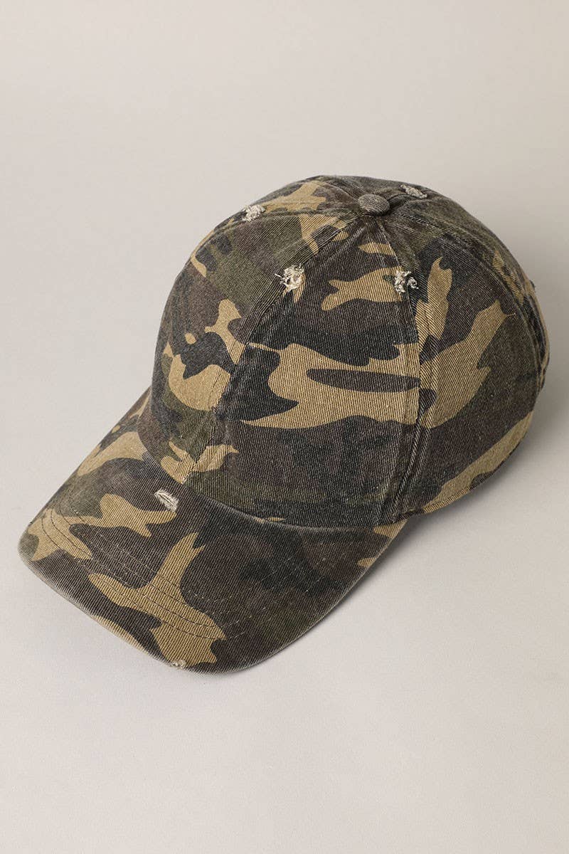 OLIVE Camouflage Distressed Cotton Baseball Cap Hat for wholesale on Faire3