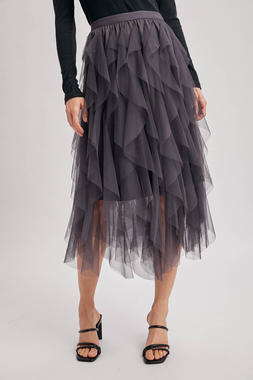 Bluivy - Wholesale Skirt - Women's - SPRIAL RUFFLED TULLE MIDI SKIRT1