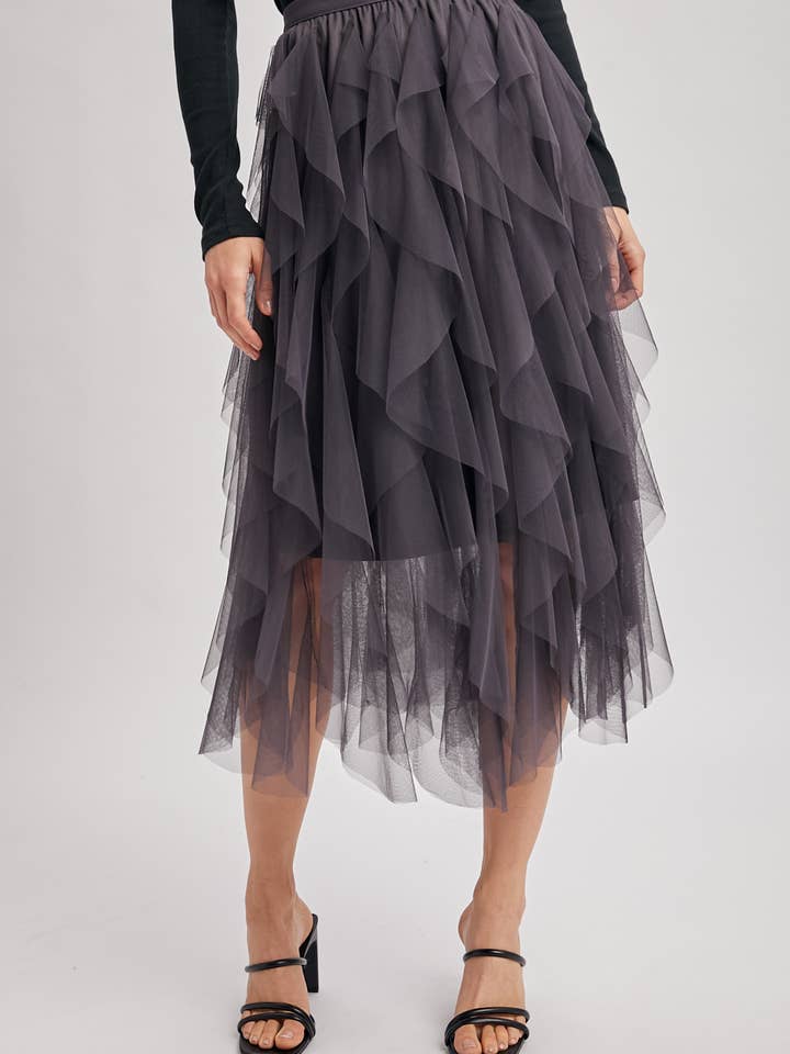 Bluivy - Wholesale Skirt - Women's - SPRIAL RUFFLED TULLE MIDI SKIRT1