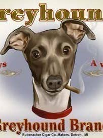 Greyhound, sigaaretiket, kunstdruk voor honden voor wholesale door Brian Rubenacker studios