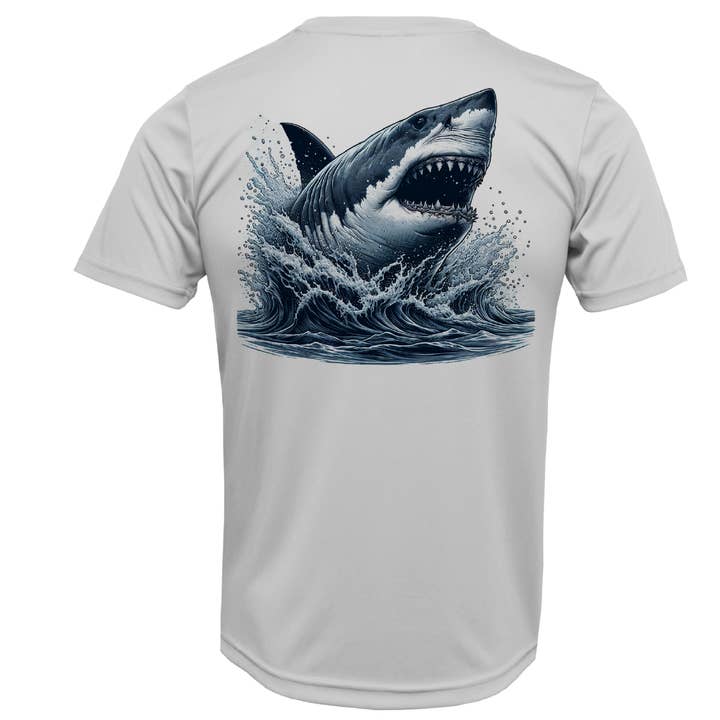 Cape Cod, MA Jaws Girl's Short Sleeve UPF 50+ Dry-Fit Shirt for wholesale by Saltwater Born