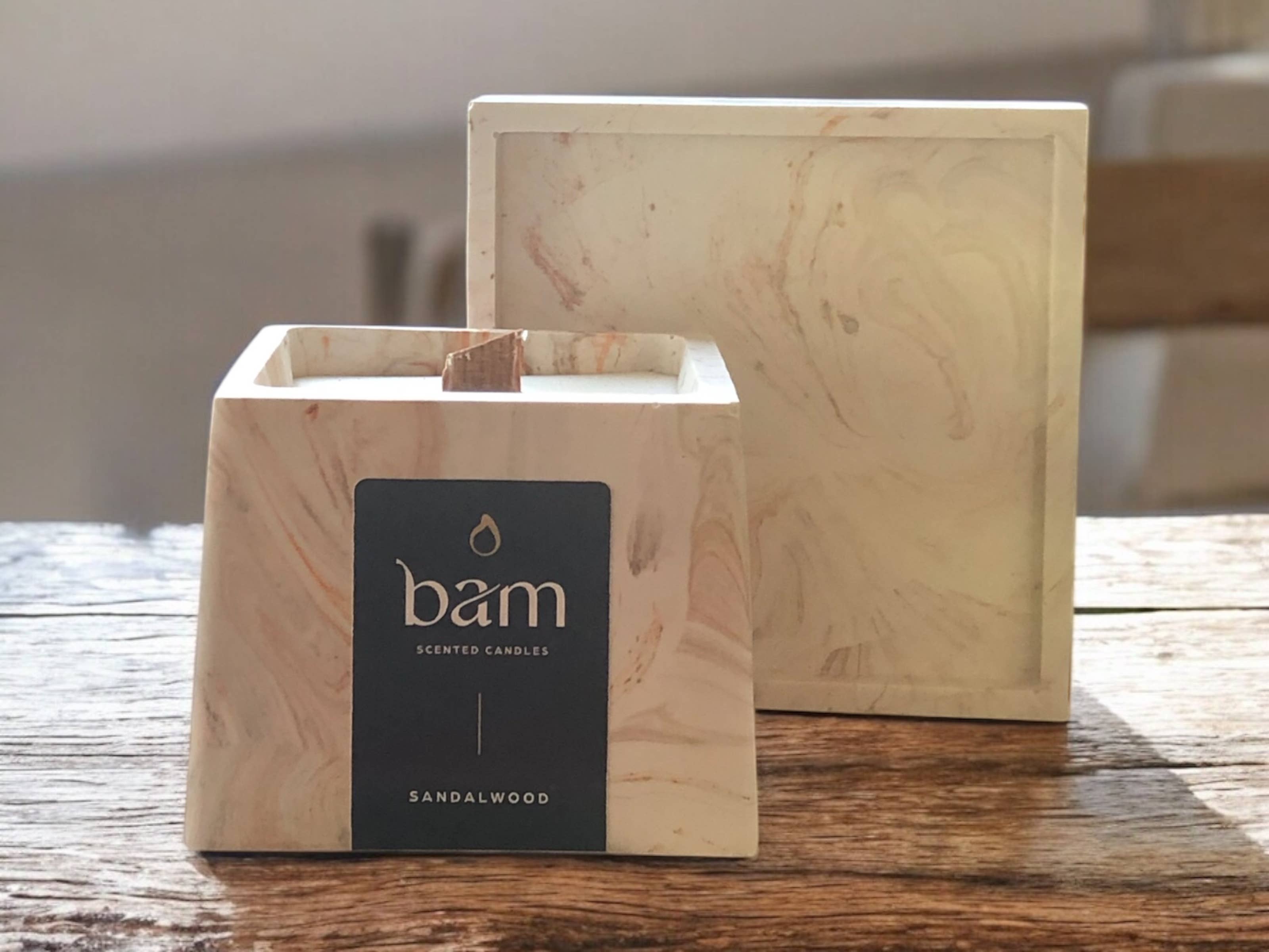 BAM - Wholesale Jar/Filled Candle - BAM - SANDALWOOD scented candle - SQUARE Collection1