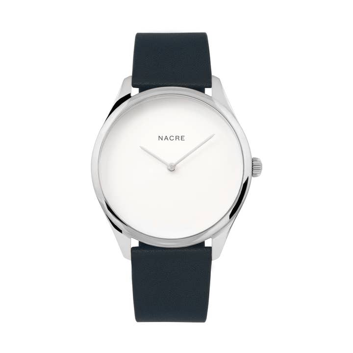 Nacre Lune Watch Pearlized Dial Stainless Steel - Navy Lthr for wholesale by Nacre