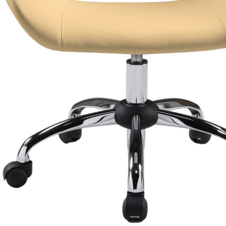 HomeRoots – wholesale Chair – Beige and Silver Faux Leather Adjustable Height Swivel Rolling Office Chair5