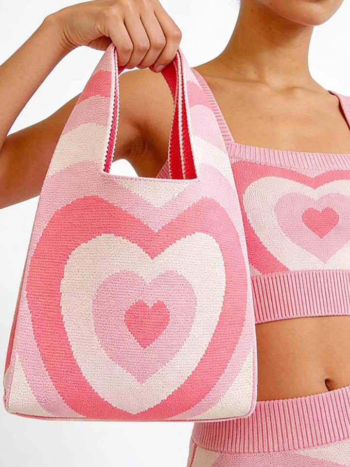 Damer Alla hjärtans dag hjärtstickad färgblock mini handväska för wholesale av Sweetkama