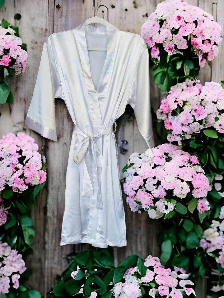 Simple Satin White Bridal Robe for wholesale by Valley Girls