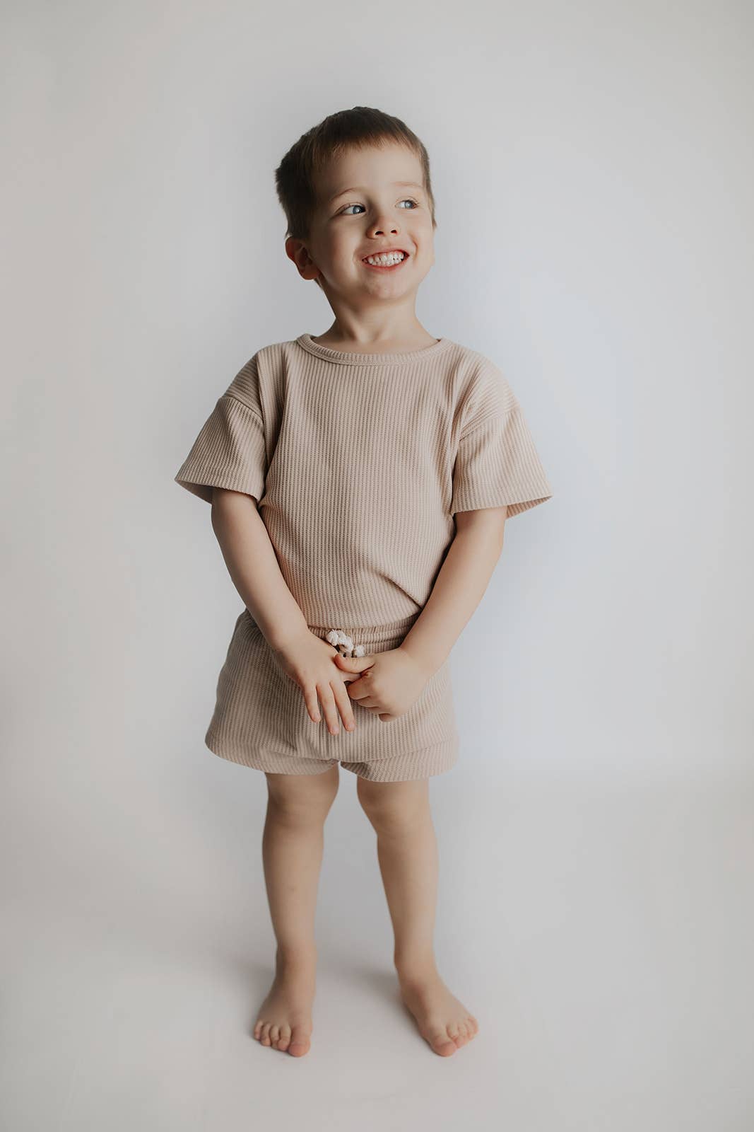 Three Little Tots – wholesale Top & short set – Kids – Tan Summer Waffle Toddler Top & Bottom Set27