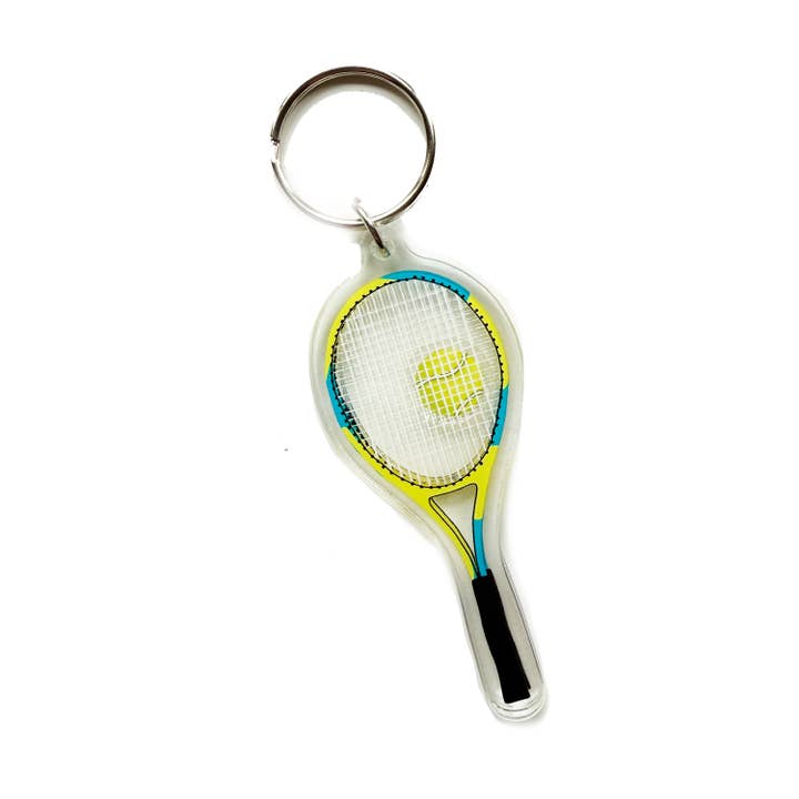 Tennis racket with tennis ball shaker keychain for wholesale by Drawn Goods