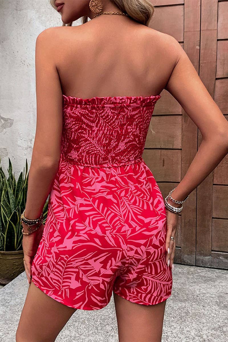 Red CWSJS0834_OFF-SHOULDER ELASTIC PRINTED TUBE TOP JUMPSUIT for wholesale on Faire5