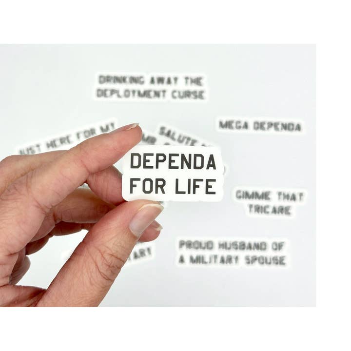 Funny Military Spouse Dependa Stickers Prank Gift for wholesale by Rebecca Waechter Art
