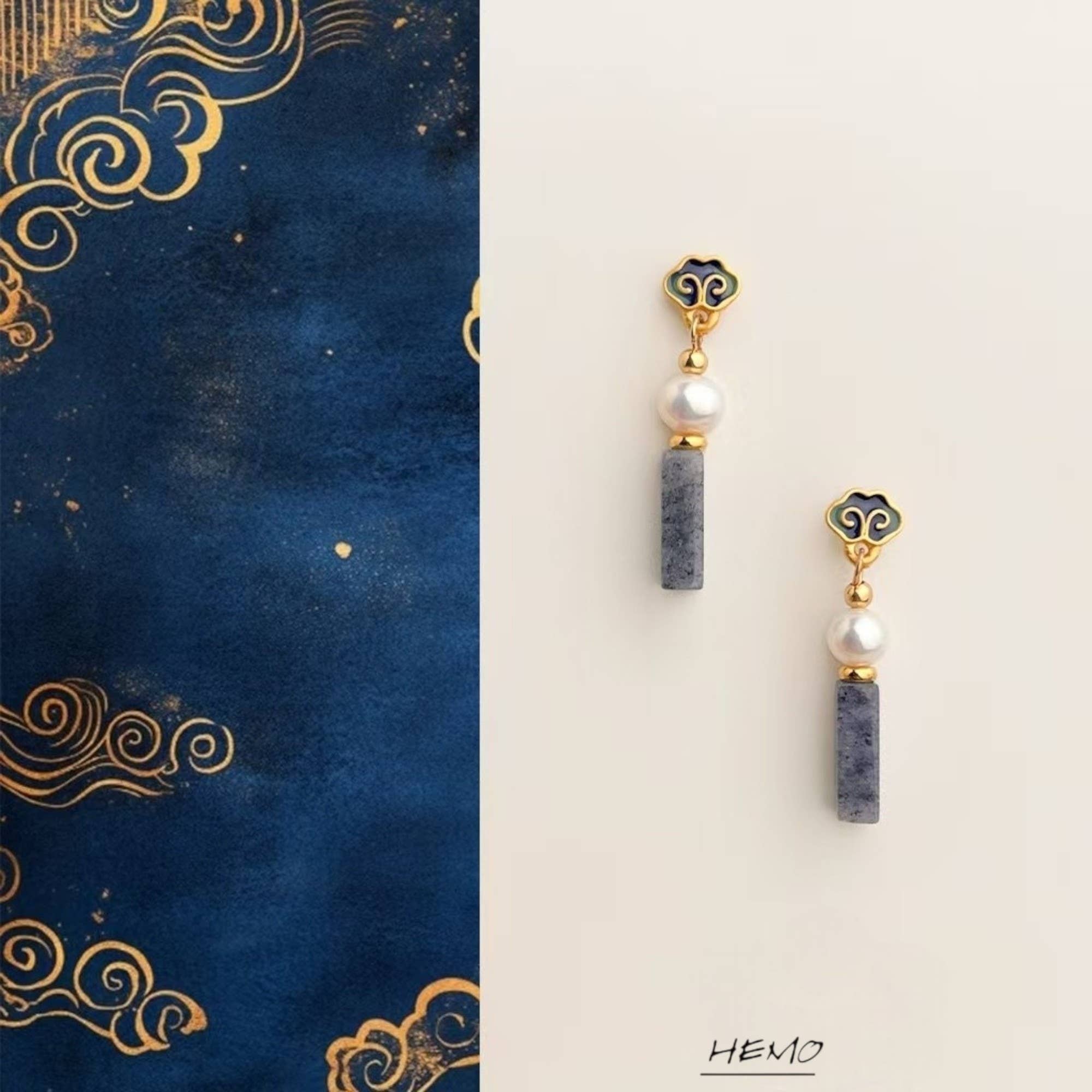 Otterware - Wholesale Dangle Earrings - Handmade Cloisonné Enamel Earrings: Pearl & Jasper, S925