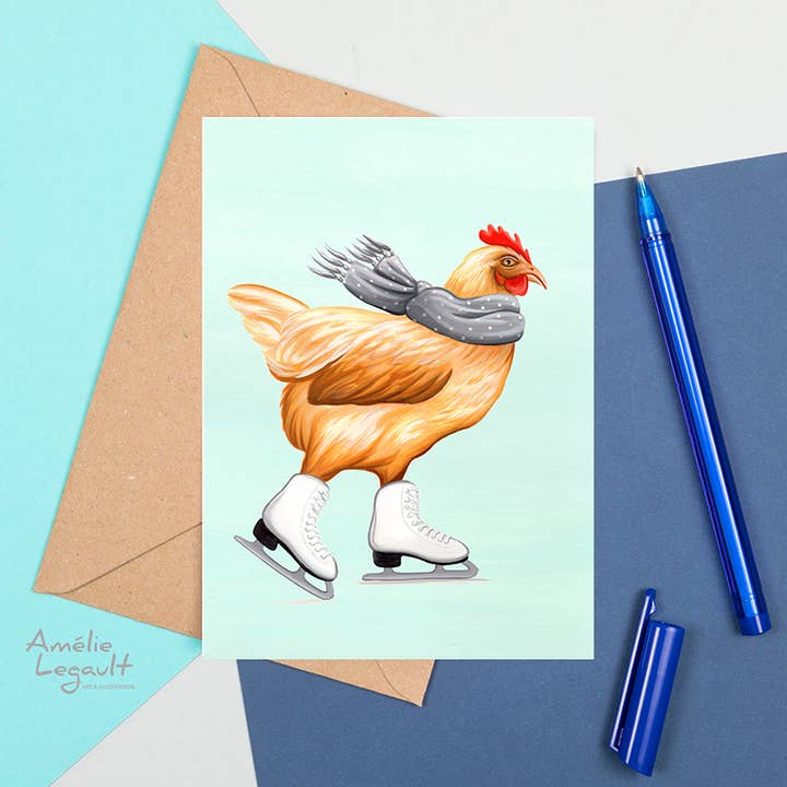 Sardines Studio - Wholesale Christmas Card - Hen skating Greeting Card2