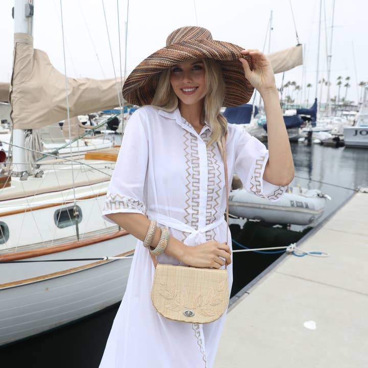 Shebobo - Wholesale Crossbody Bag - Women's - 70's Embroidered Vines Straw Crossbody Bag