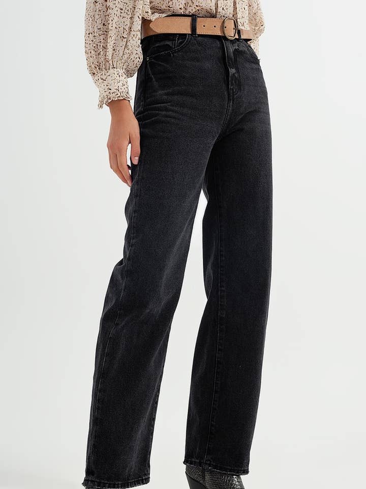 high rise straight jeans in washed black for wholesale on Faire0