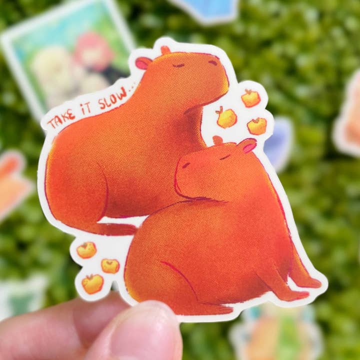 Capybaras Take It Slow Sticker for wholesale by Aubluvion