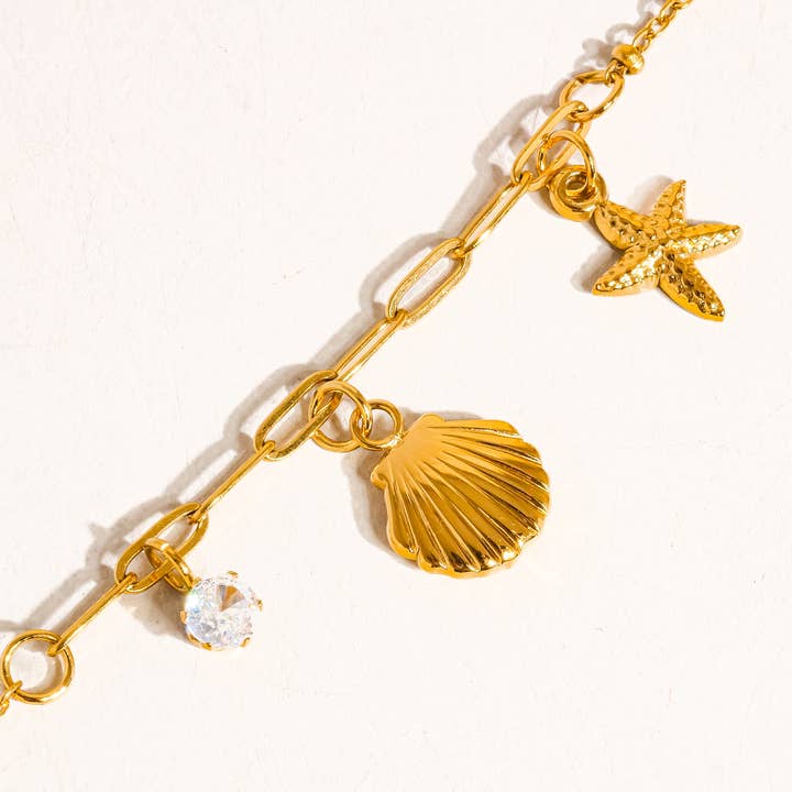 Roshell 18K Gold Non-Tarnish Shell and Start Necklace for wholesale on Faire