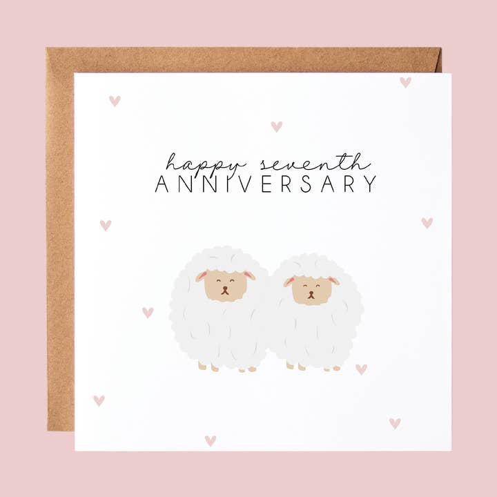 Feliz 7º aniversário, cartão de saudação aniversário de lã por atacado de Lynseylovez