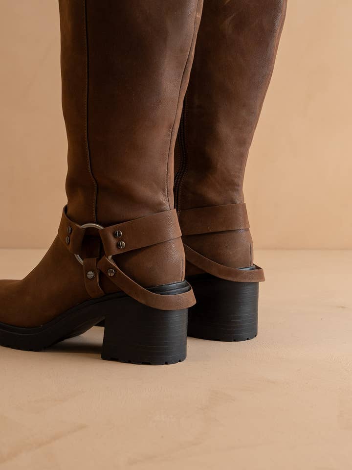 The Leanne | Coffee Moto Knee High Boot for wholesale on Faire4