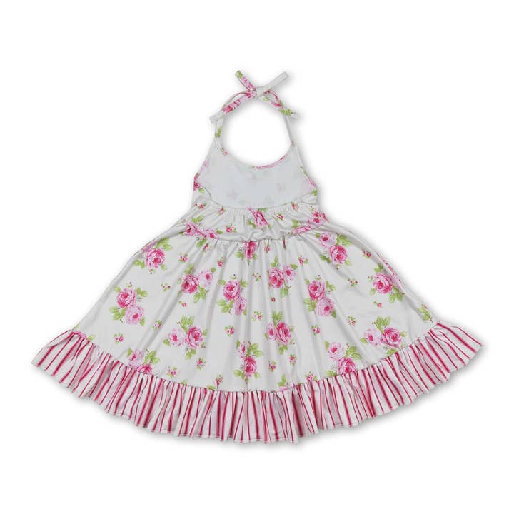 Yawoo Garments - Vente Robe – enfant - Robes licou d'été à rayures florales roses pour filles1