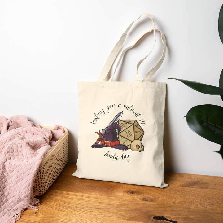 Wishing you a nat 20 kind of day! Cotton Canvas Tote Bag for wholesale by Laney's Castle