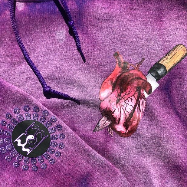 "Heart Pains" Purple Bleached Hoodie - Graphic Hoodie for wholesale by Flow Era