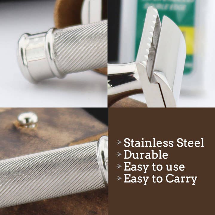 Jag Shaving - Wholesale Scheermes - Premium veiligheidsscheermes met dubbele rand - leren etui3