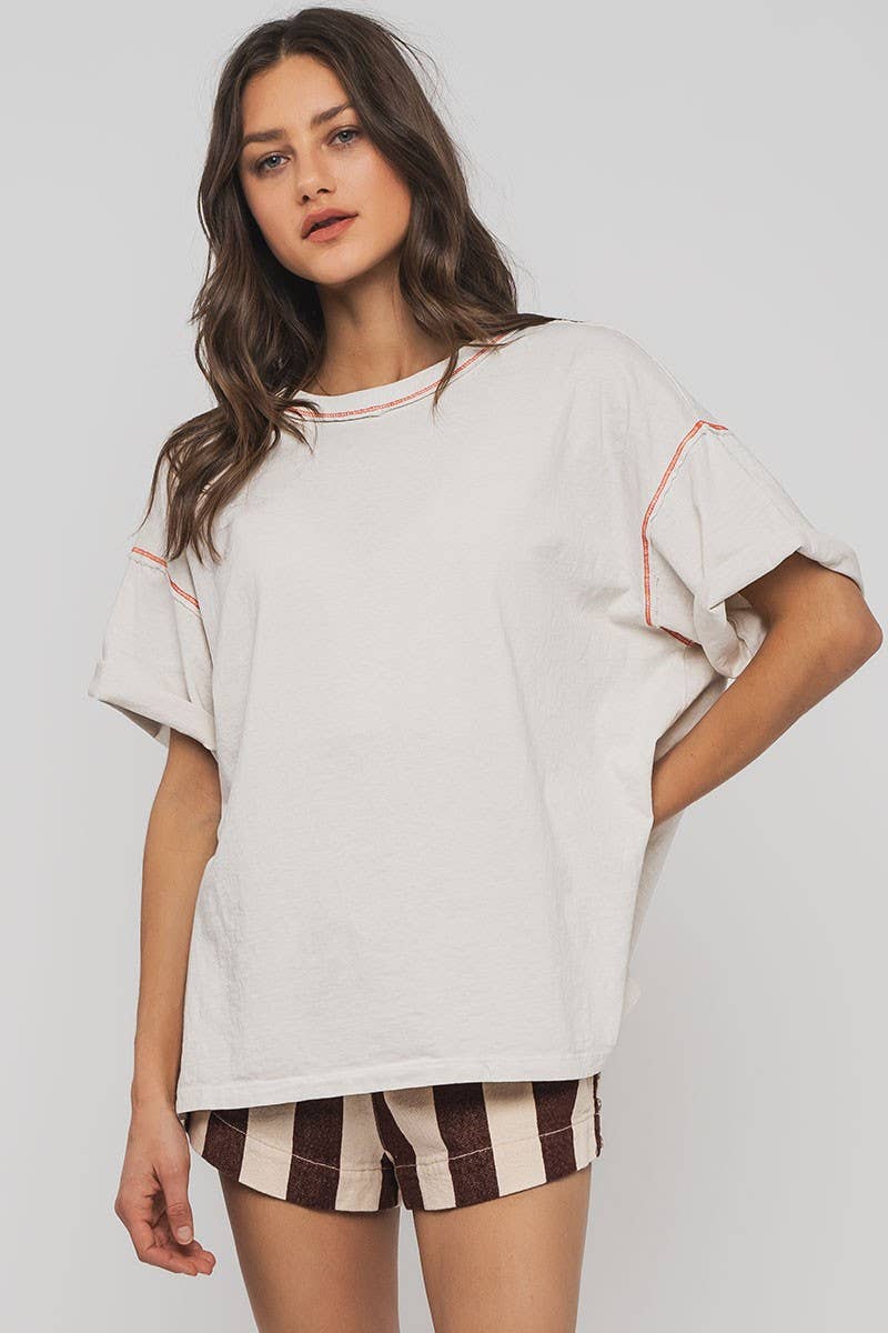 Urban Daizy - Wholesale T-Shirt - Women's - Contrast Stitch Mineral Wash Spring Oversized Tee11