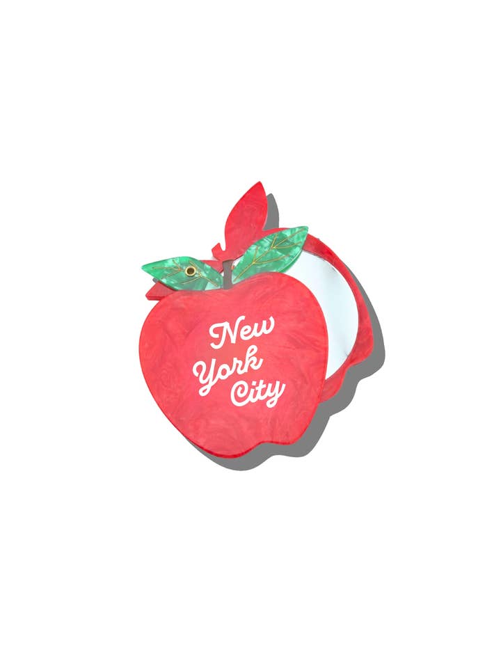 Hand-painted New York Apple Compact Mirror | Eco-Friendly for wholesale by Solar Eclipse
