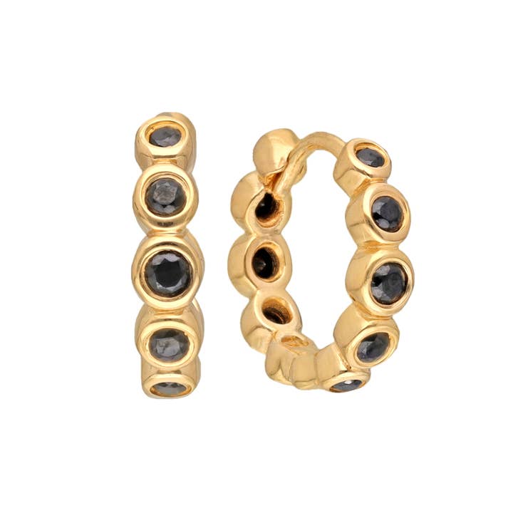 Tiramisu - Wholesale Hoop Earrings - Gold Plated Over Silver Black Spinel Hoop Earring RLE251982