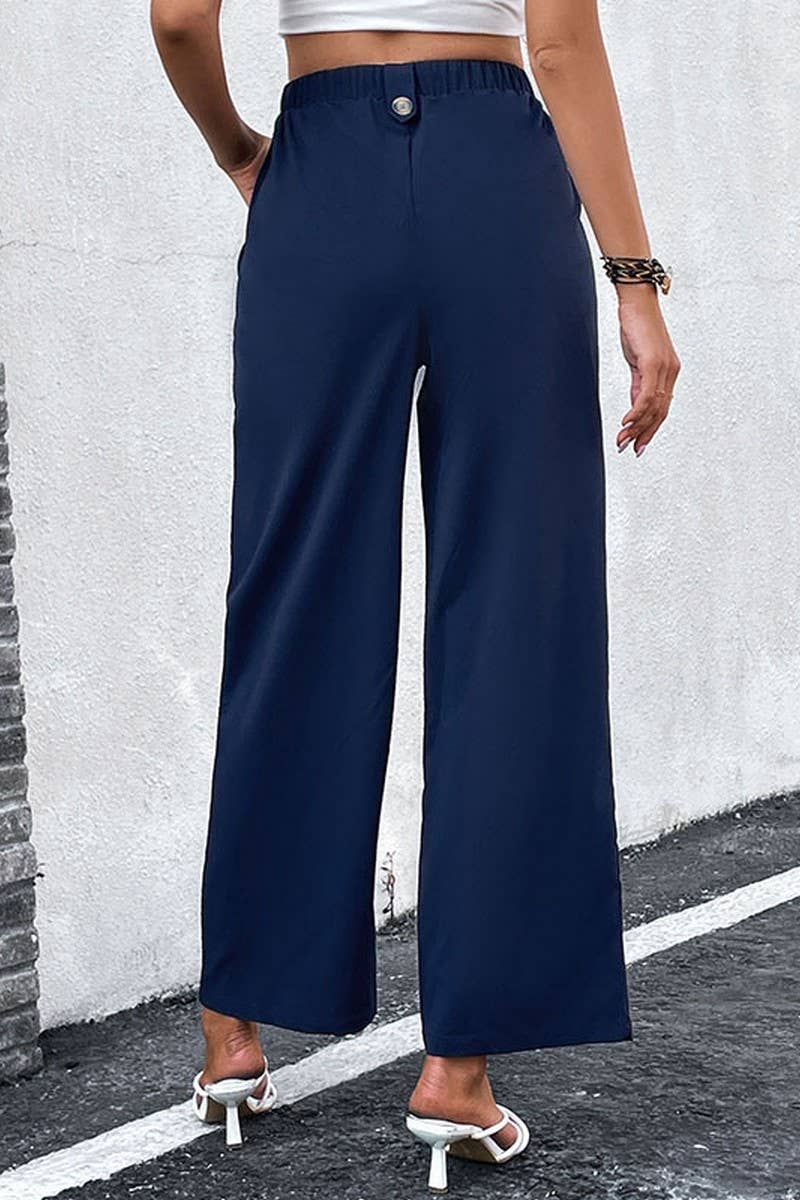 BLEU MARINE PANTALON À COUPE DROITE DE COULEUR UNIQUE_CWBLP0476 en vente sur Faire3