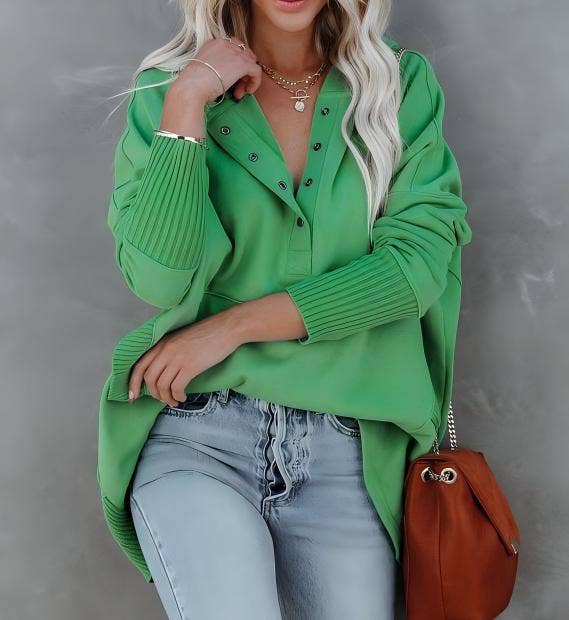 ElevateWell - Wholesale Hoodie - Women's - V-Neck Hooded Multi-Color Batwing Sleeve Sweatshirt9