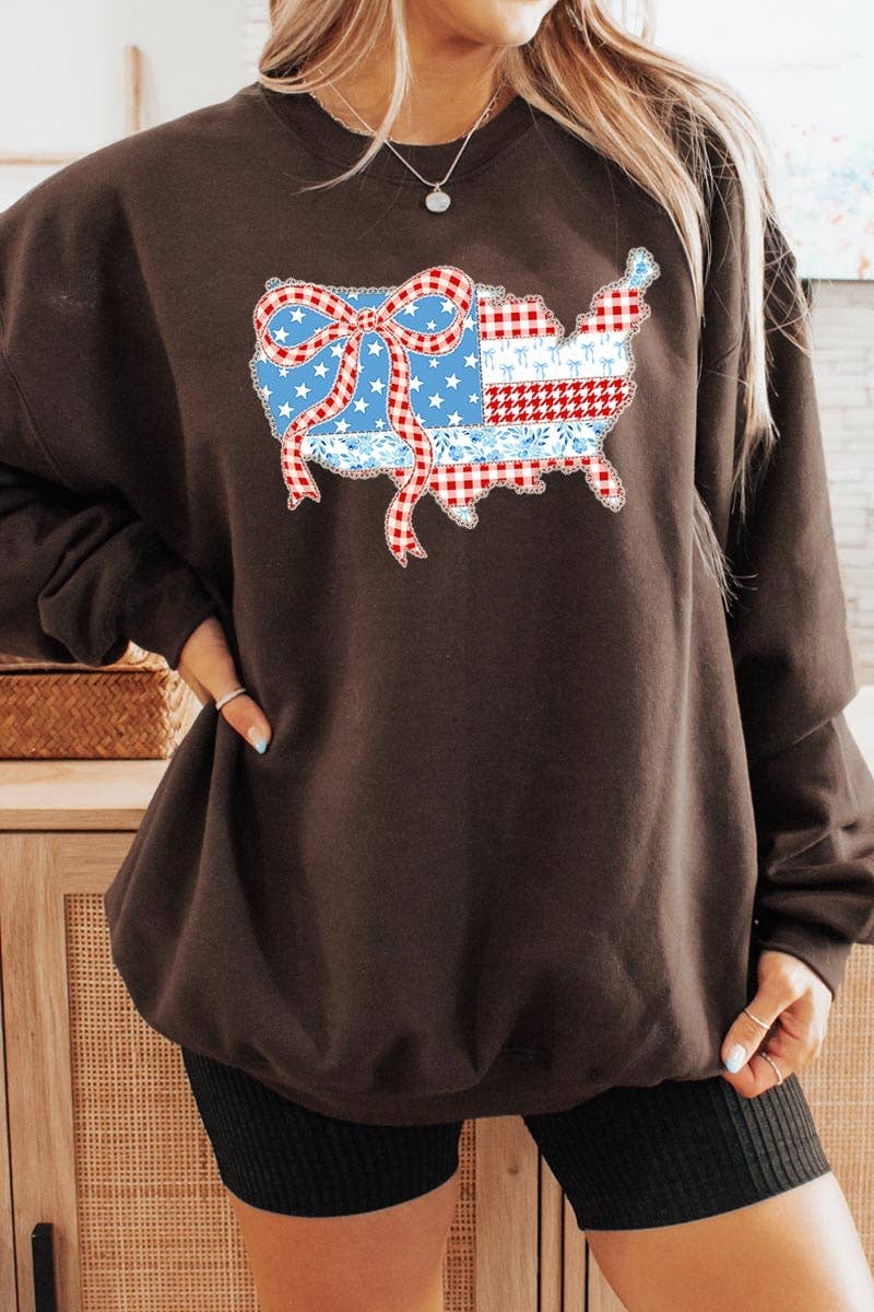 Pink Irene Wholesale - Wholesale Shirt - Women's - USA Map Patchwork Graphic Sweatshirt12