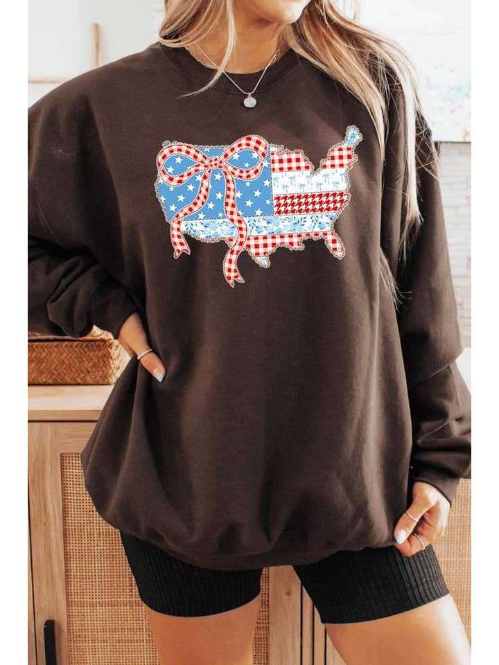 Pink Irene Wholesale - Wholesale Shirt - Women's - USA Map Patchwork Graphic Sweatshirt12