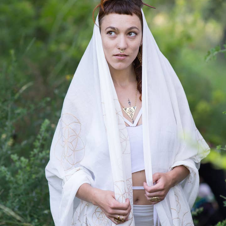 JAYA MOKSHA - Wholesale Scarf - Women's - Ivory Seed of Life Scarf / Sacred Geometry Shawl or Scarf4