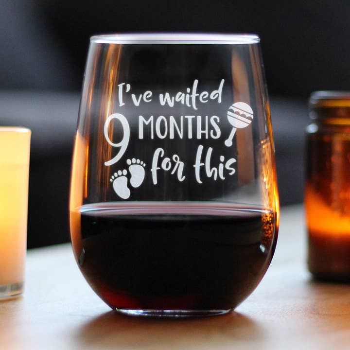 Waited 9 Months Stemless Wine Glass - New Mom Push Gifts for wholesale by bevvee