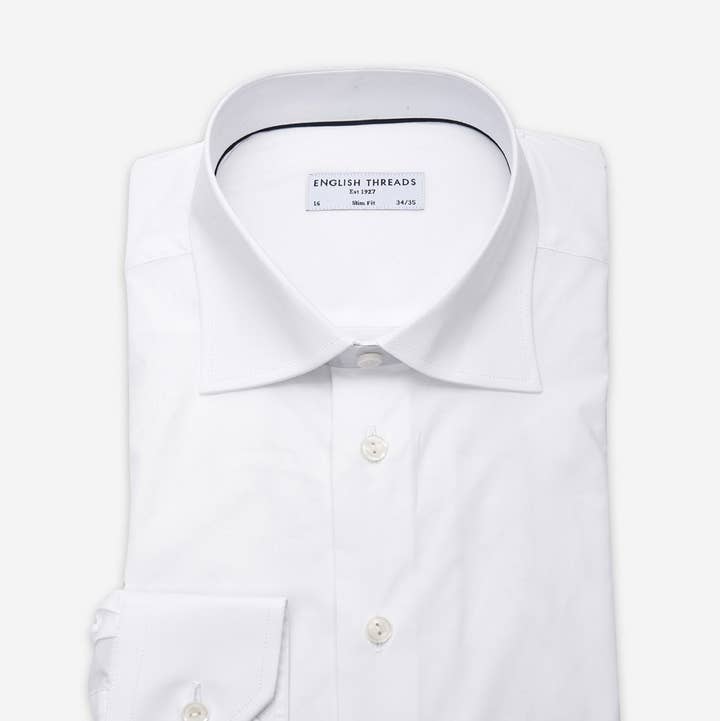 White Cotton Stretch Shirt - Slim Fit for wholesale by English Threads