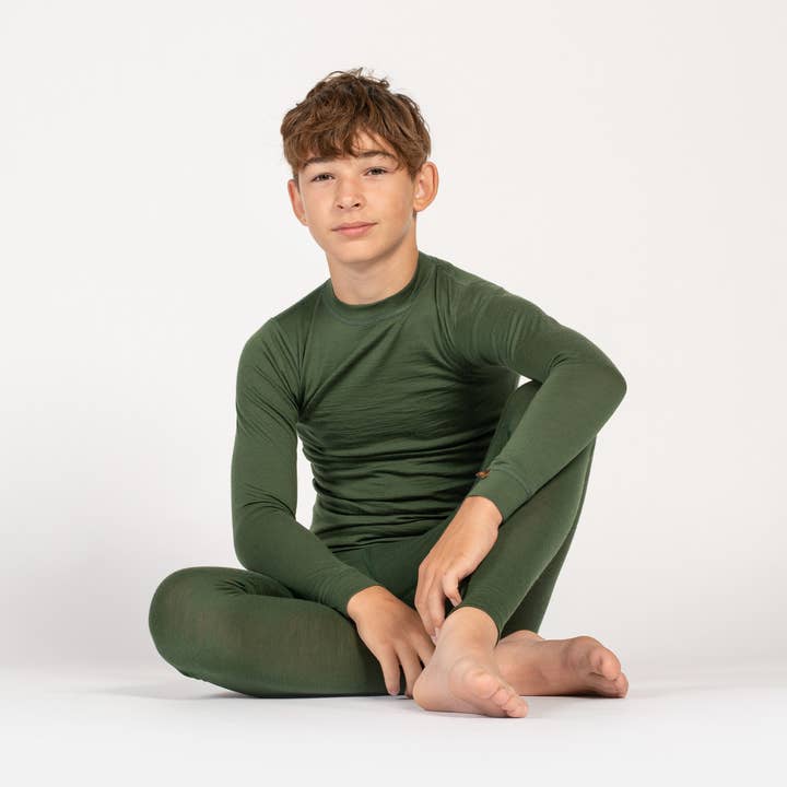 Thermal Kids' Merino Long Sleeve & Pants 2-Piece Dark Green for wholesale by menique