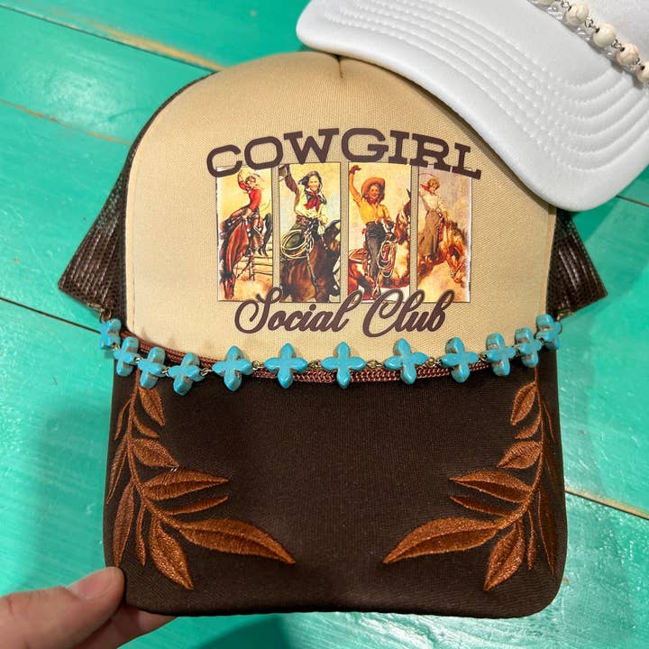 Turquoise Cross Trucker Hat Chain | Hat Band | Hat Chain | for wholesale by Vibes Hat Company