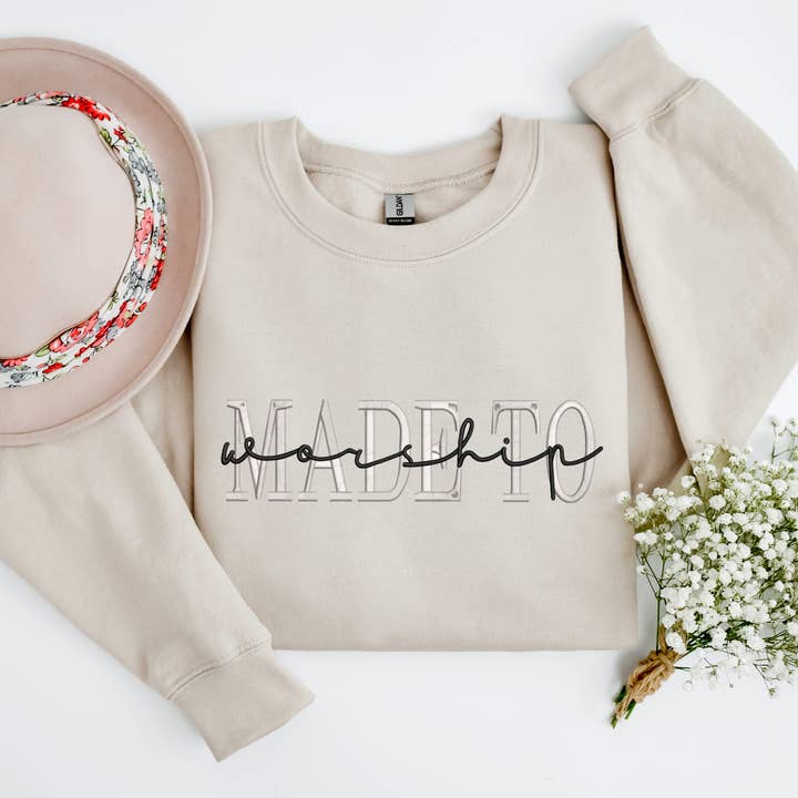 Made To Worship Embroidery Crew Fleece for wholesale by Dockery Corporation