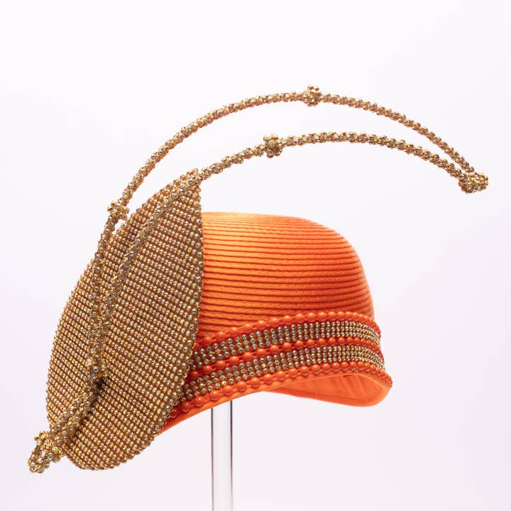 Satin cloche with rhinestone cover leaf and sticks | AJ865Y for wholesale by KaKyCo