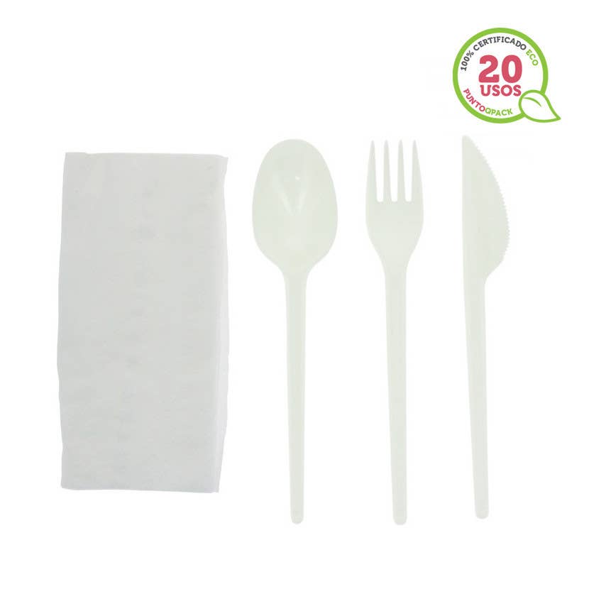 PUNTOQPACK - Wholesale Assorted Cutlery Set - Complete Set Eco Reusable White Cutlery0